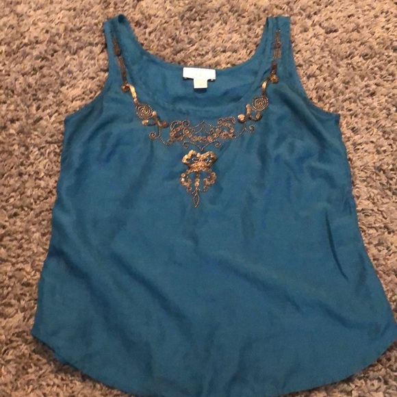 Cotton Silk blend tank with beautiful neck decor - Picture 1 of 5
